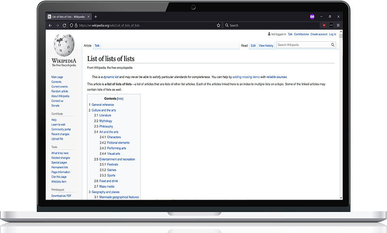 a screenshot of the wikipedia entry for lists of lists of lists